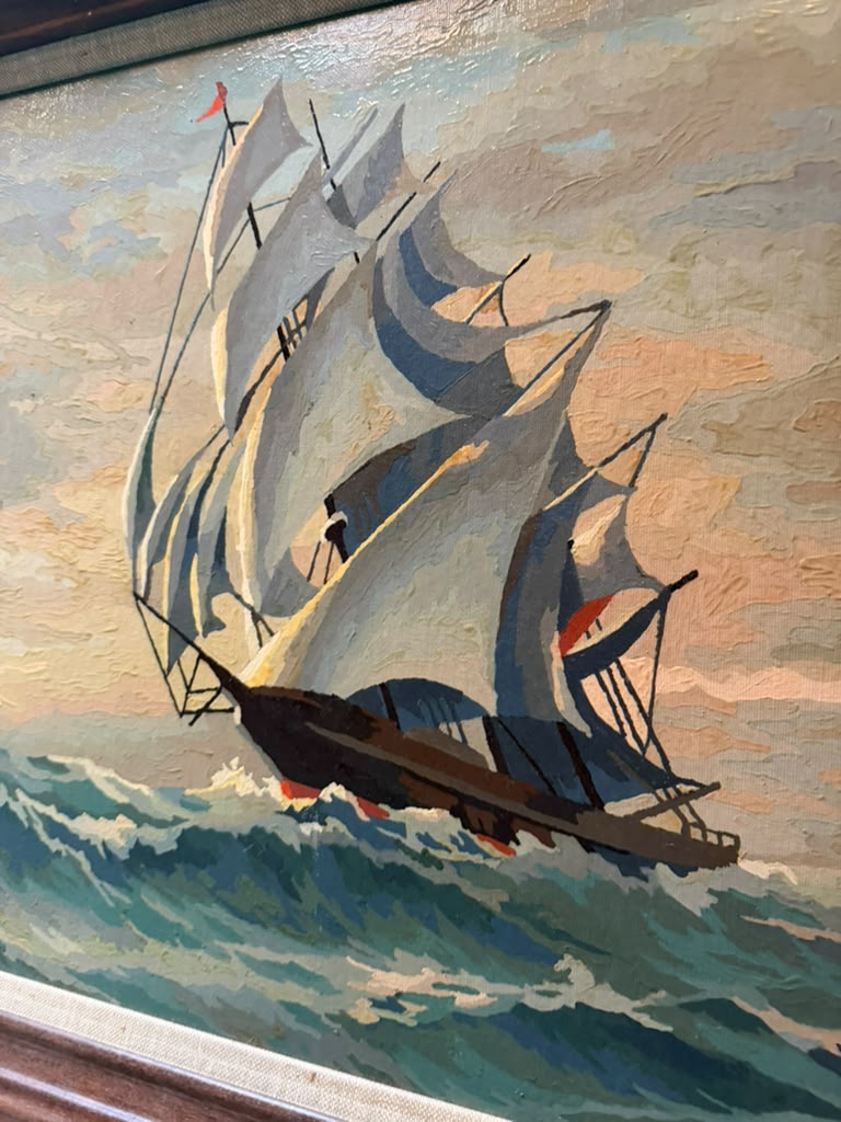 Vintage Oil Painting of Nautical Clipper Ship