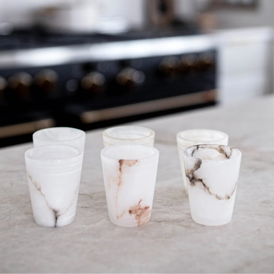 White Alabaster Shot Glasses Set of 6
