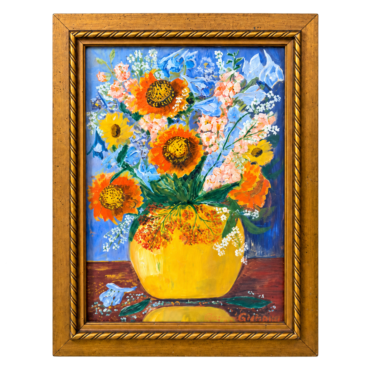 Vintage Framed Sunflower Still Life Painting
