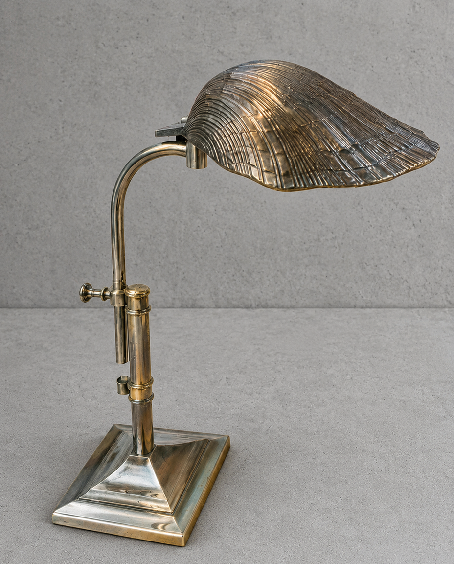 Vintage Mid-Century Brass Clamshell Desk Lamp