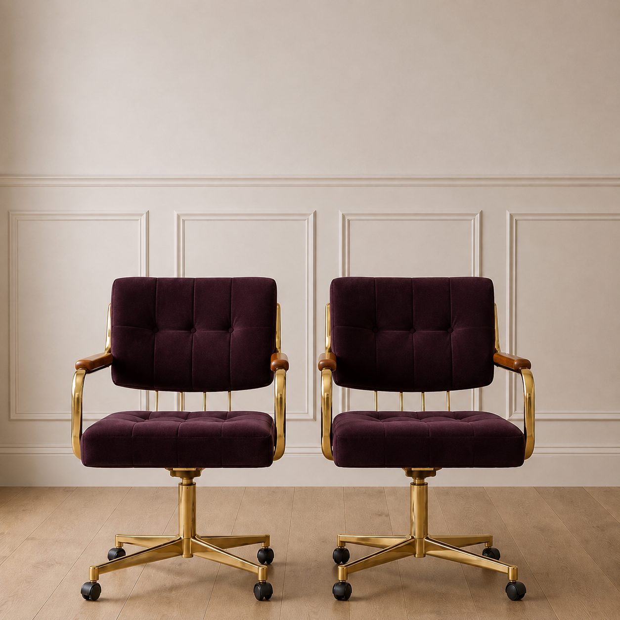 Plum Velvet Swivel Chair, Pair Available