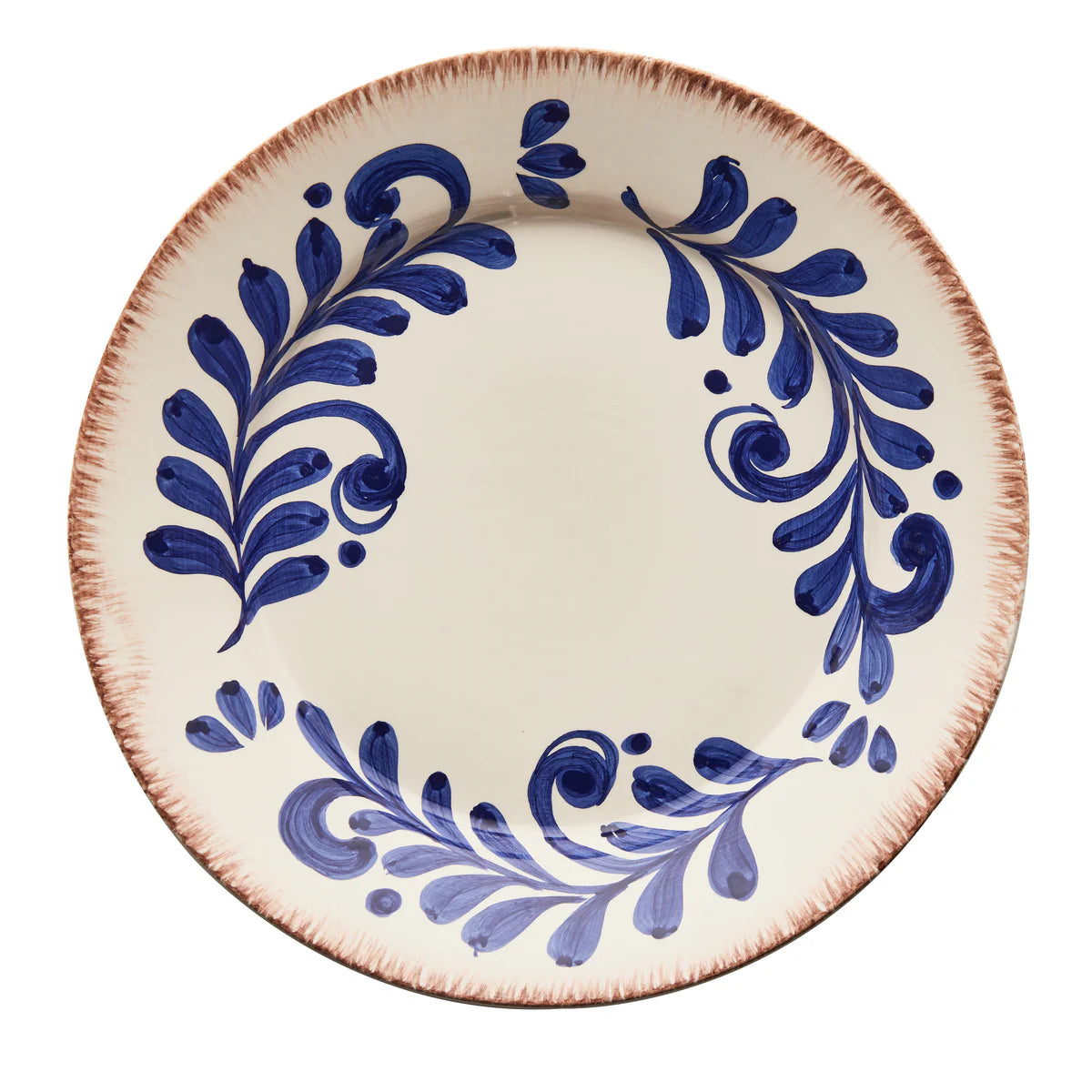Blue and White Dinner Plate, Scroll Design