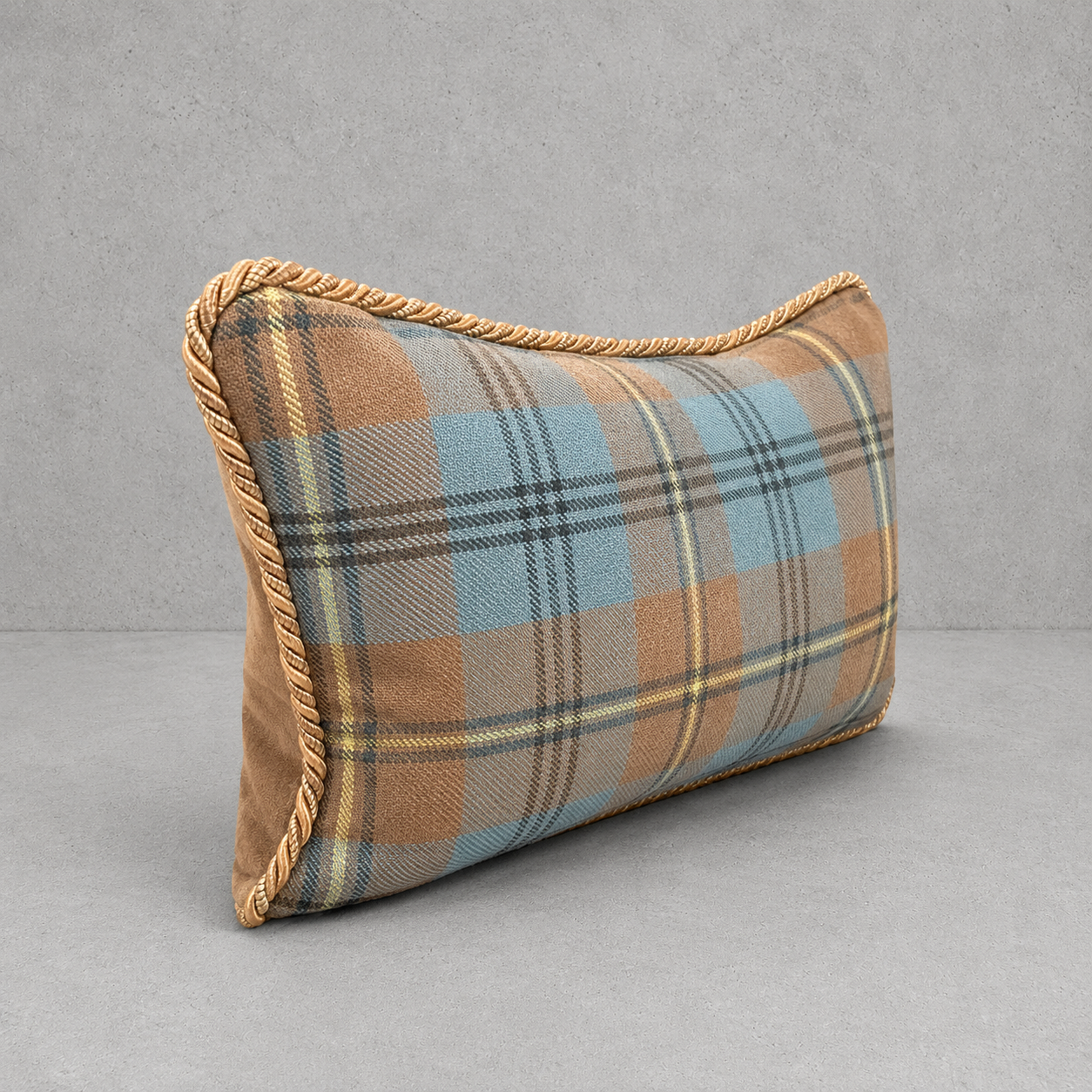 Custom Locharron BlueGrey & Brown Tartan Velvet Lumbar Pillow