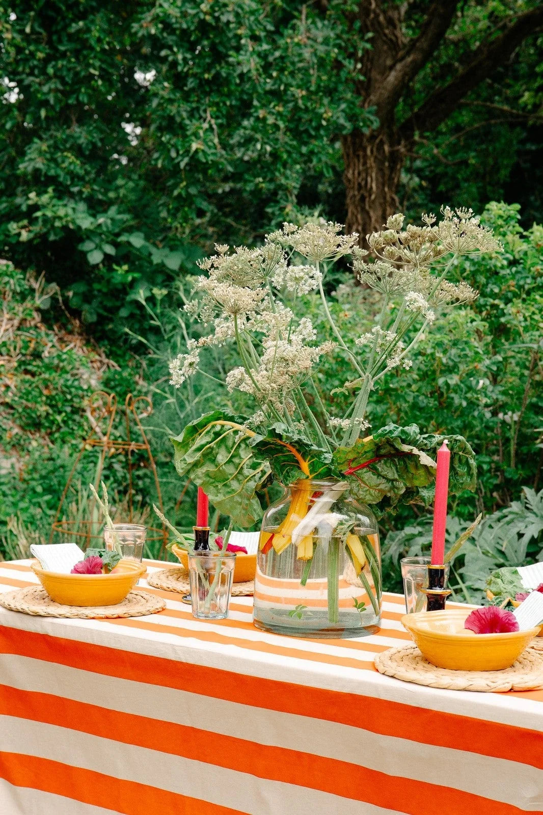 Orange and Beige Stripe Tablecloth