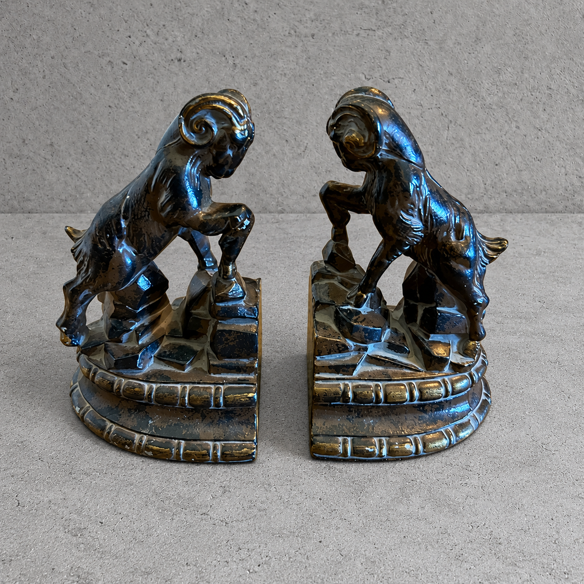 Vintage 1974 S.C.C. Brass Bighorn Sheep/Ram Bookends