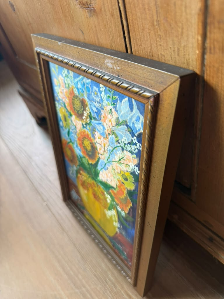 Vintage Framed Sunflower Still Life Painting