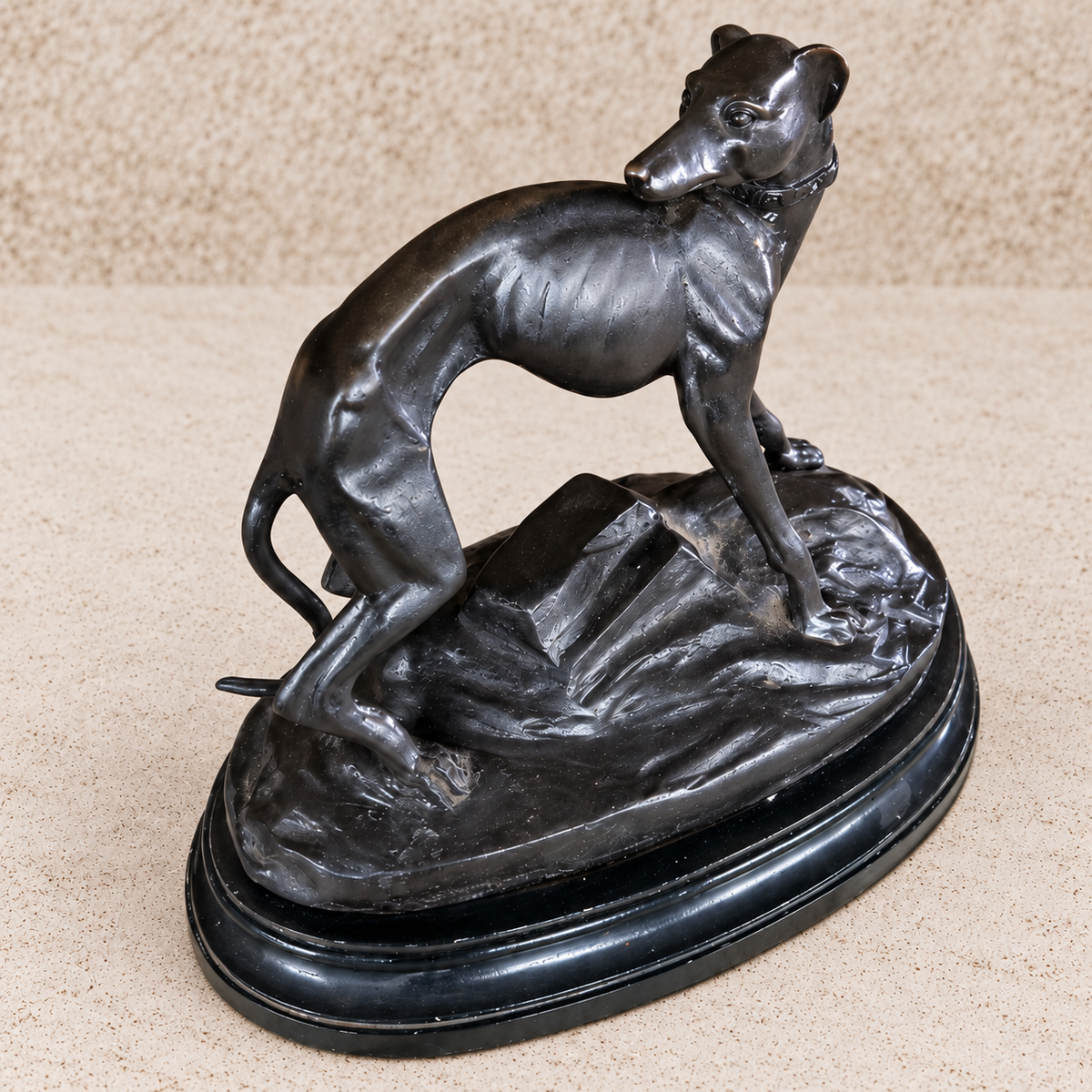 Large Mid-Century Bronze Tone Greyhound Whippet Dog Sculpture