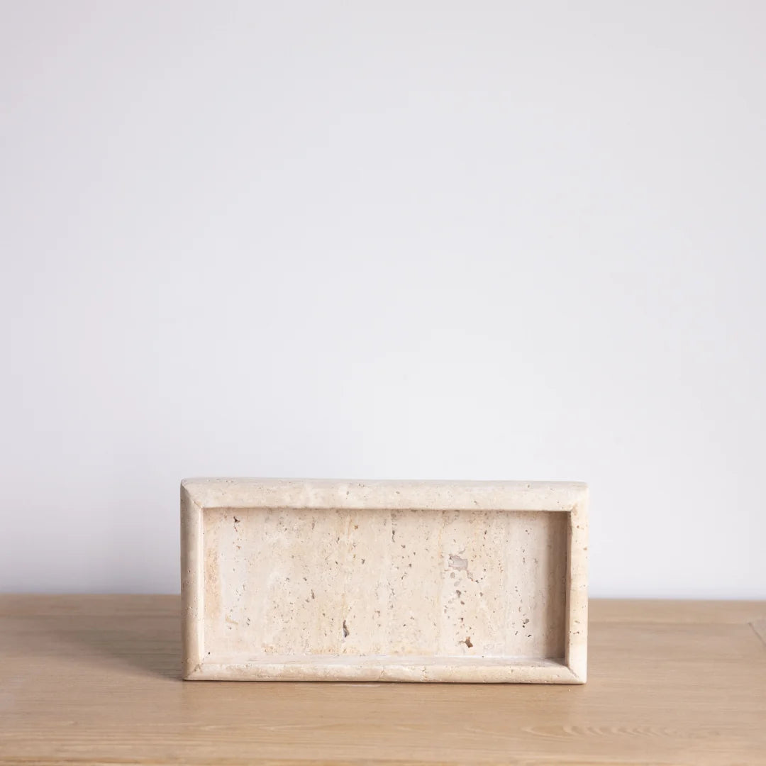Beige Travertine Rectangular Edged Vanity Tray