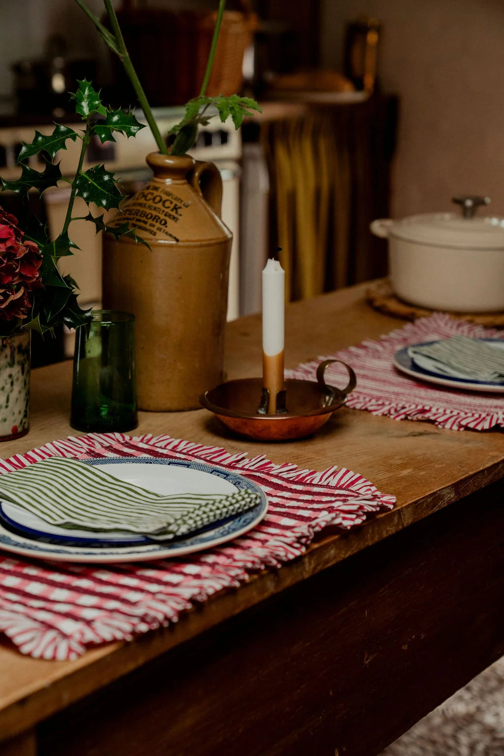 Khaki and White Pinstripe Napkin x 4