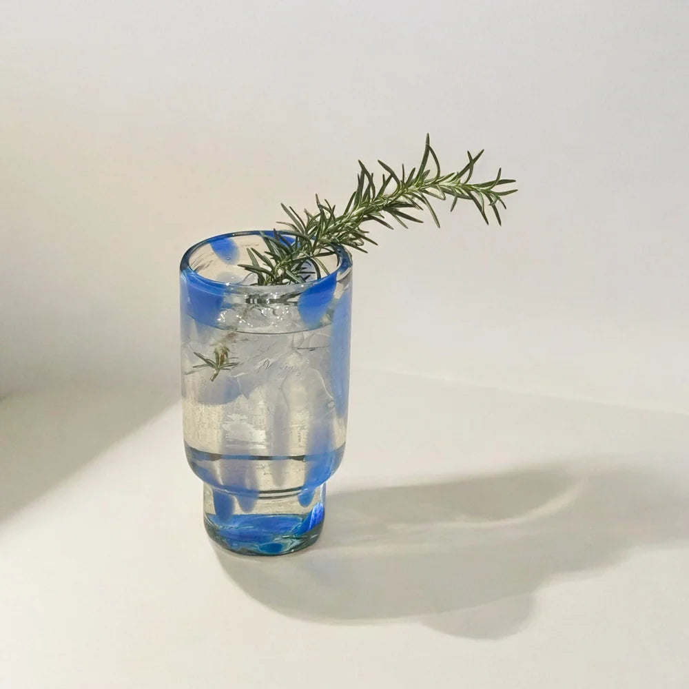 Frida Tall Stackable Glass Blue & Clear