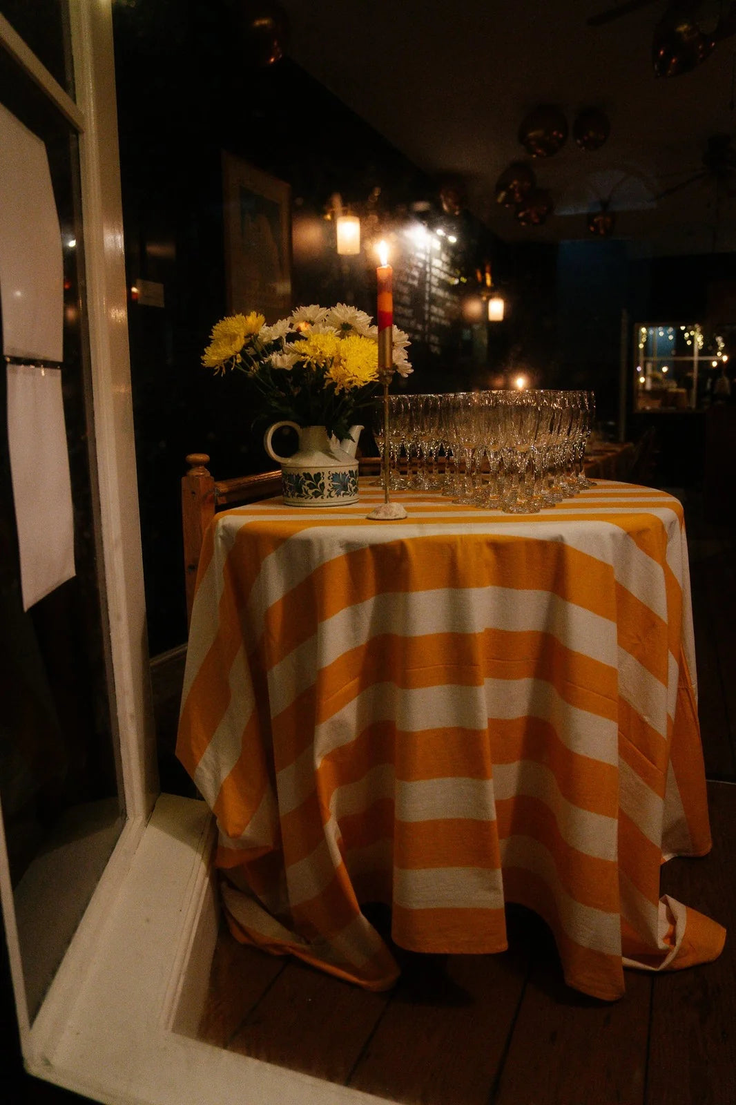 Yellow and White Stripe Tablecloth