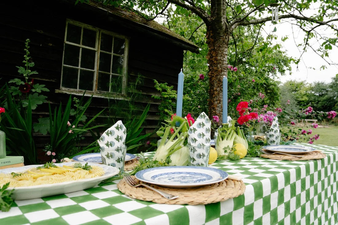 Green & White Checkerboard Tablecloth