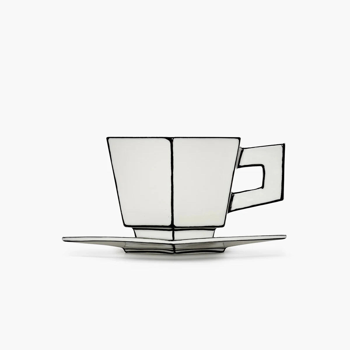 CAPPUCCINO CUP + SAUCER WHITE/BLACK