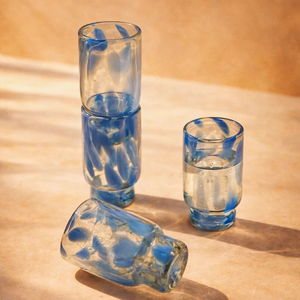 Frida Tall Stackable Glass Blue & Clear