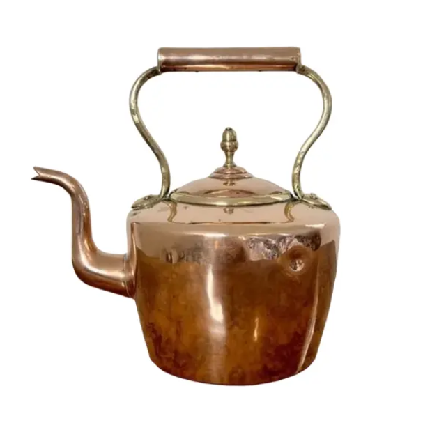 Victorian British Copper Kettle with Gooseneck Spout and Acorn Finial. C. 1850-1875