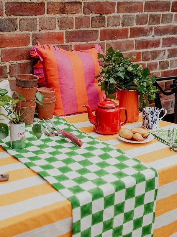 Yellow and White Stripe Tablecloth