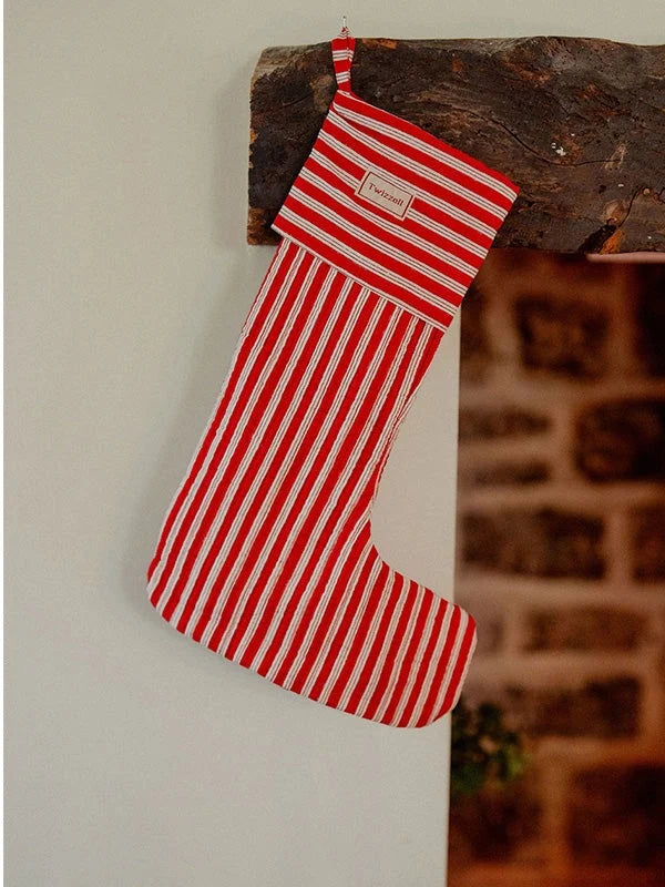 Red, Burgundy and White Stripe Stocking