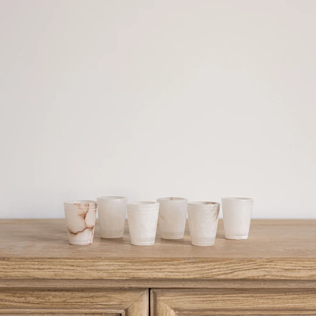 White Alabaster Shot Glasses Set of 6