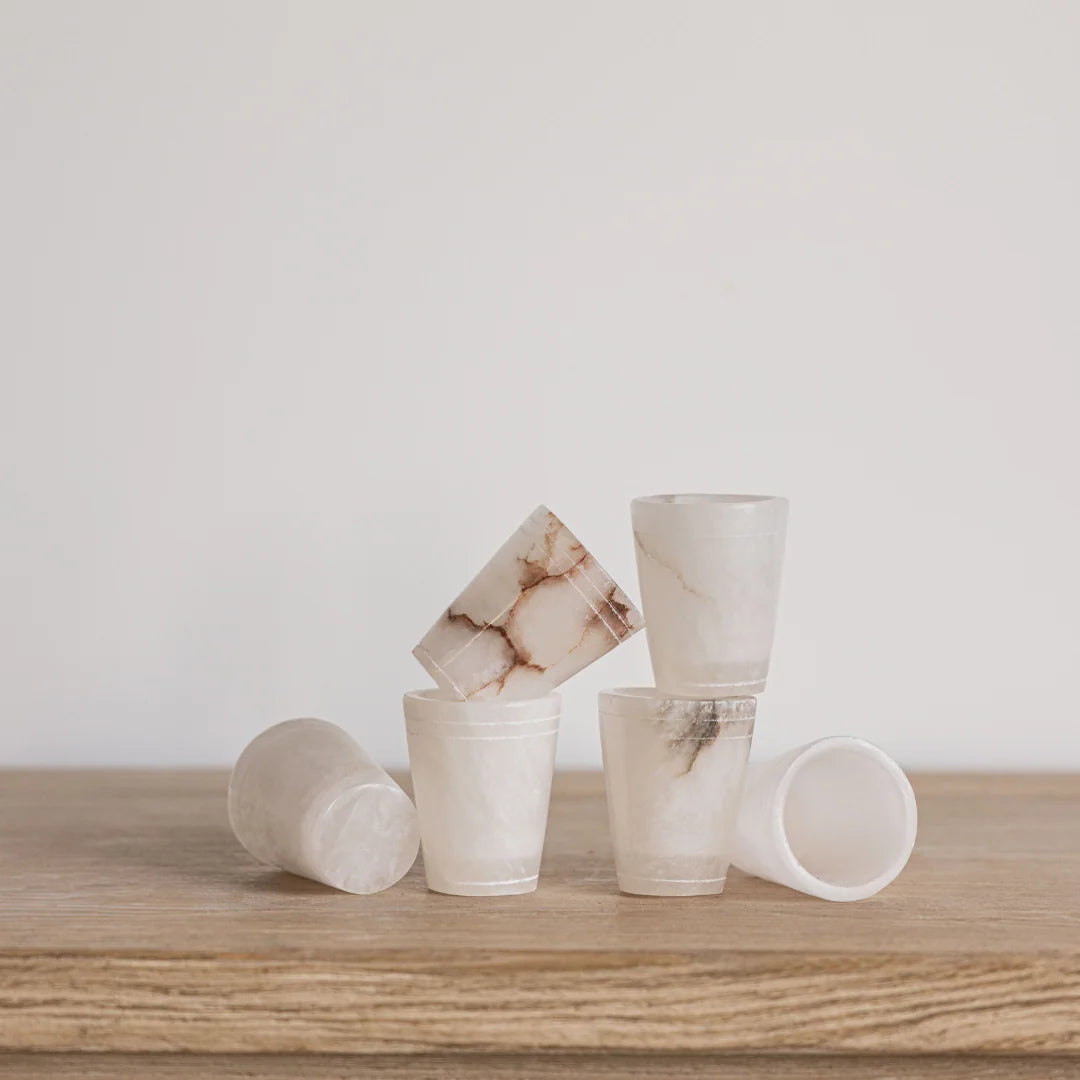 White Alabaster Shot Glasses Set of 6