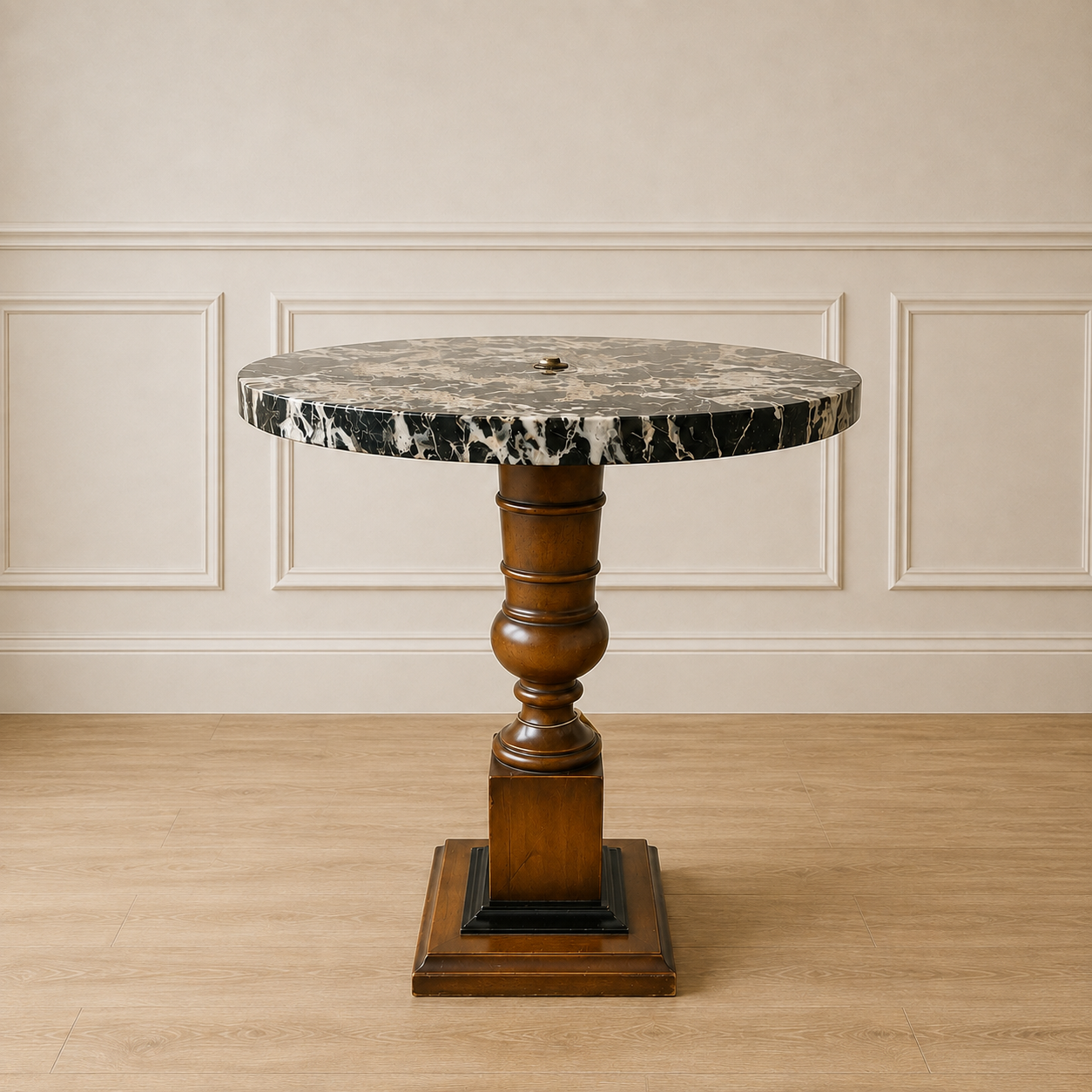 Round Marble and Wood Side Table