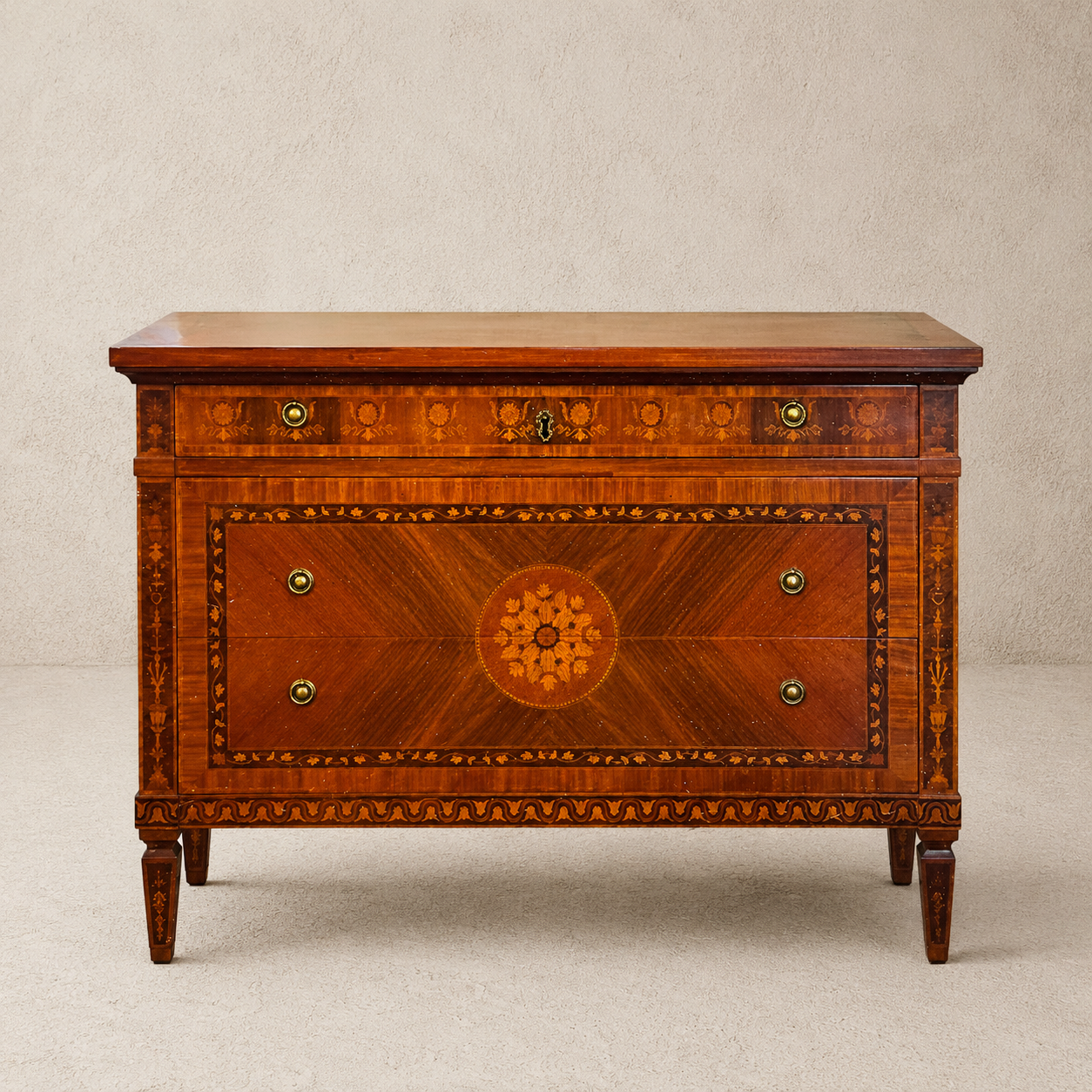 Vintage Italian Marquetry Walnut Commode