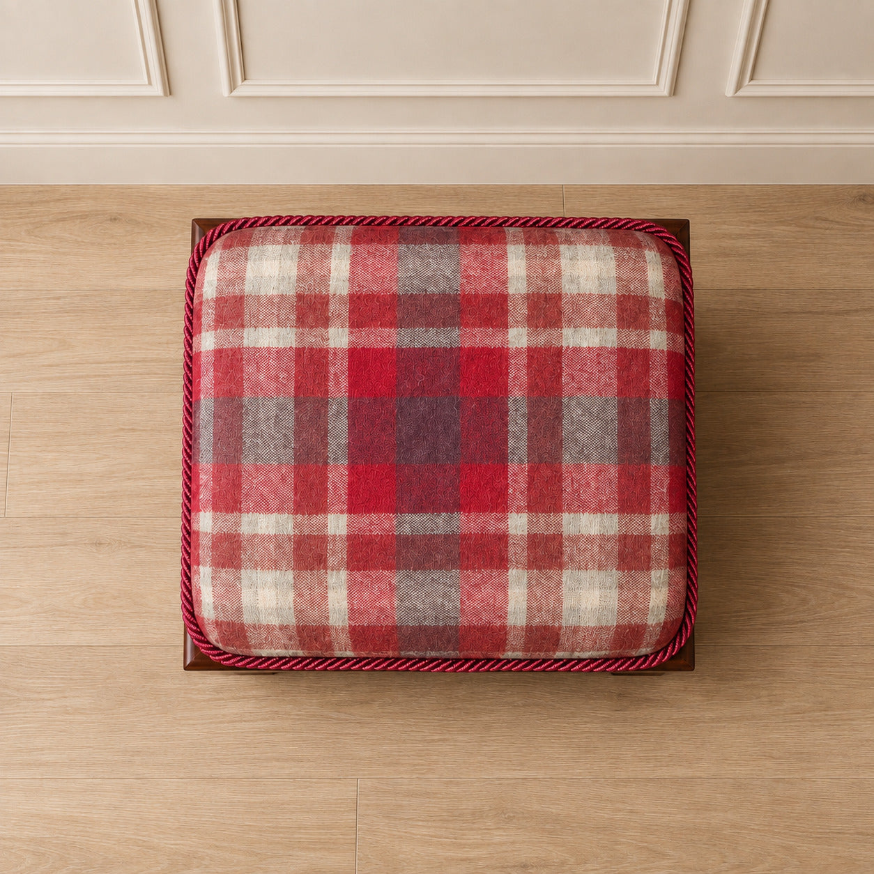 Vintage Red Plaid Upholstered Footstool (2 Available)