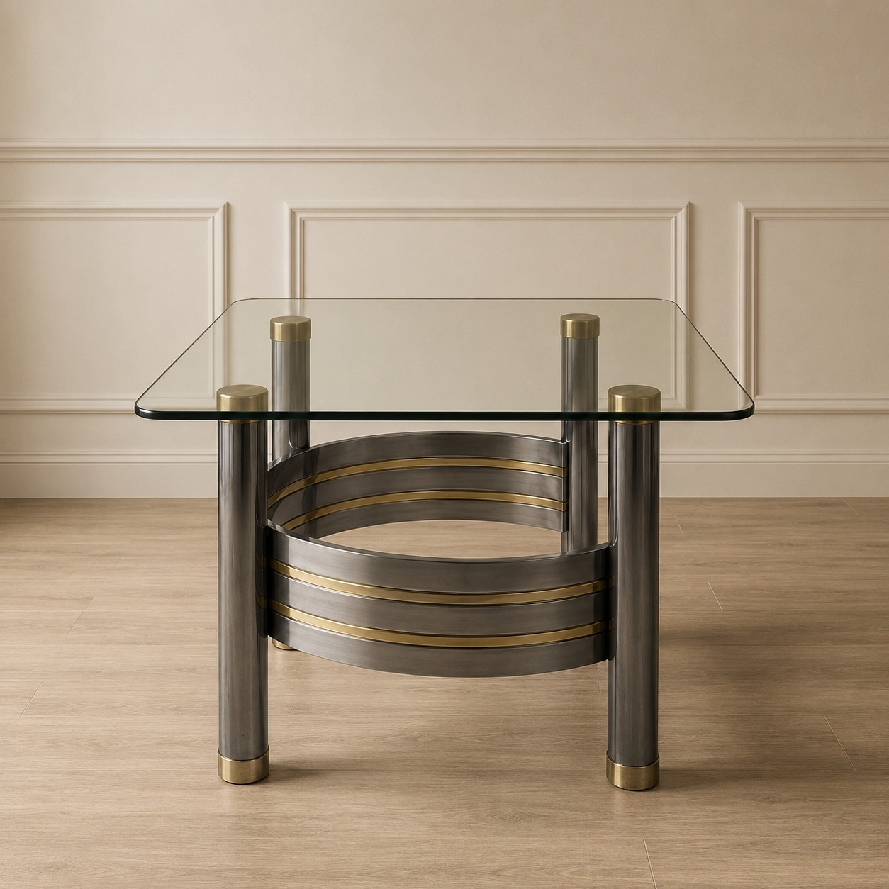 Vintage Romeo Rega (Designer) Chrome, Brass and Glass Top Coffee Table
