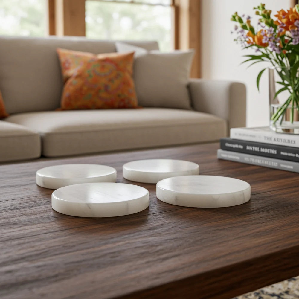 White Alabaster Coaster Set of 4