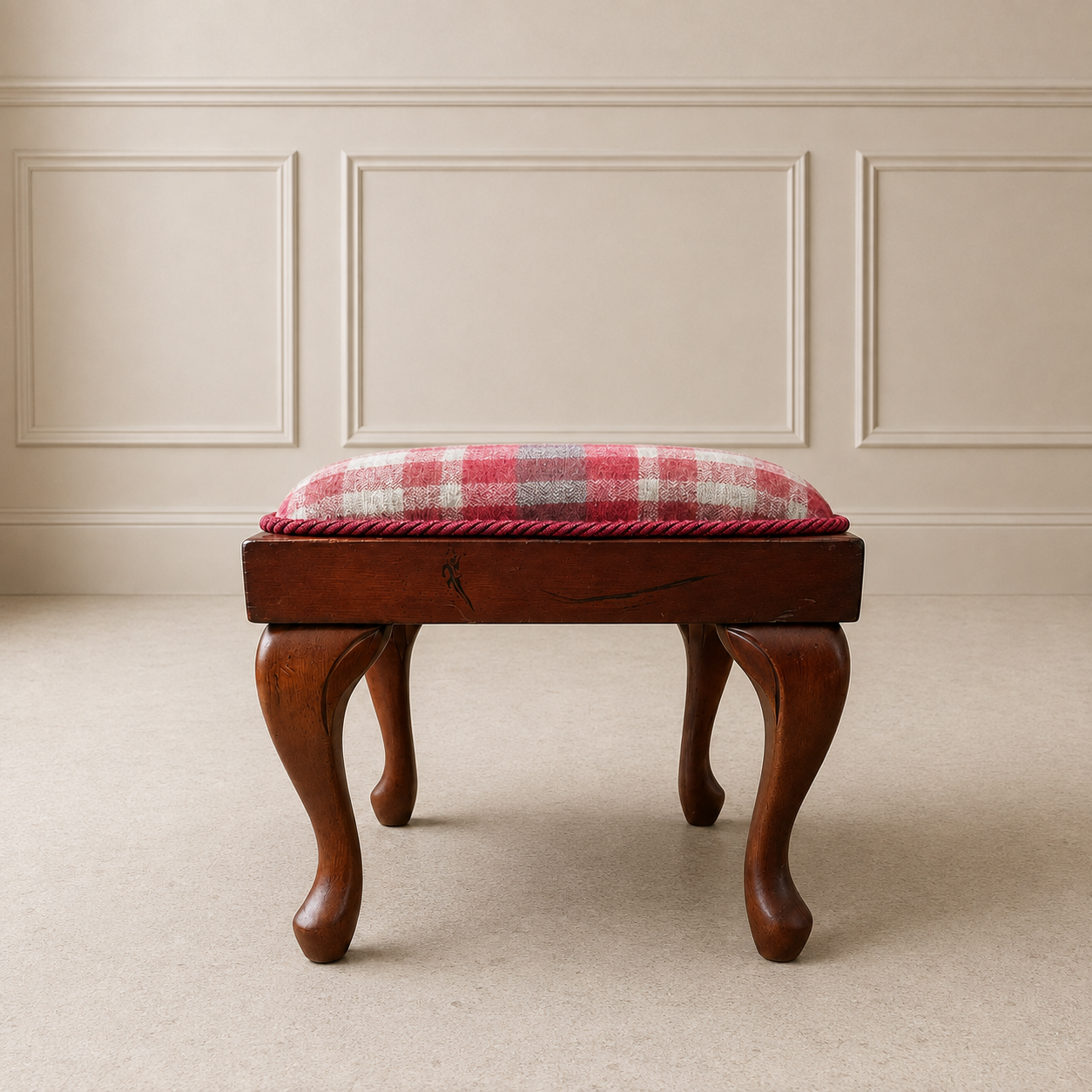 Vintage Red Plaid Upholstered Footstool (2 Available)