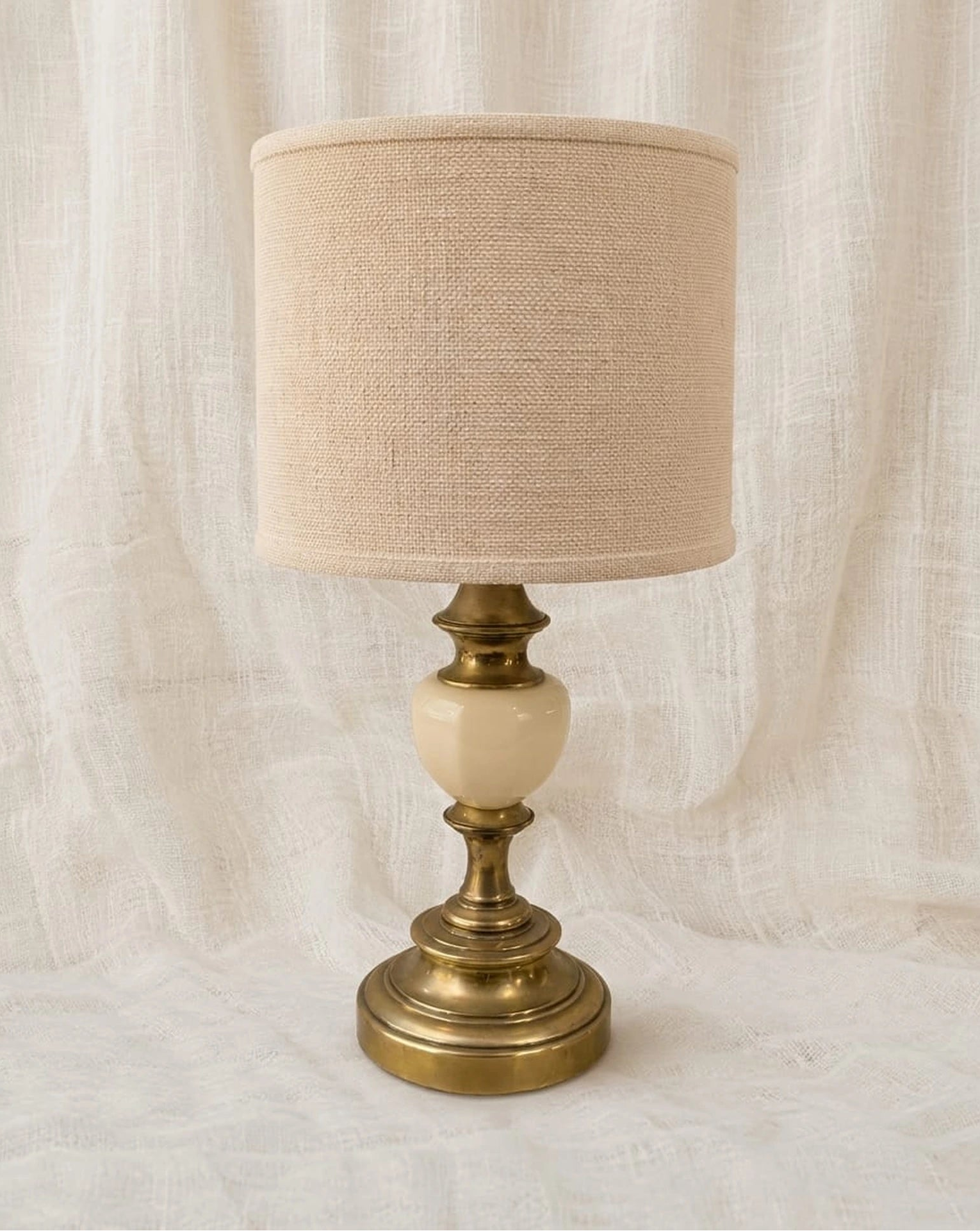 Vintage Brass Lamp with Ceramic Detail