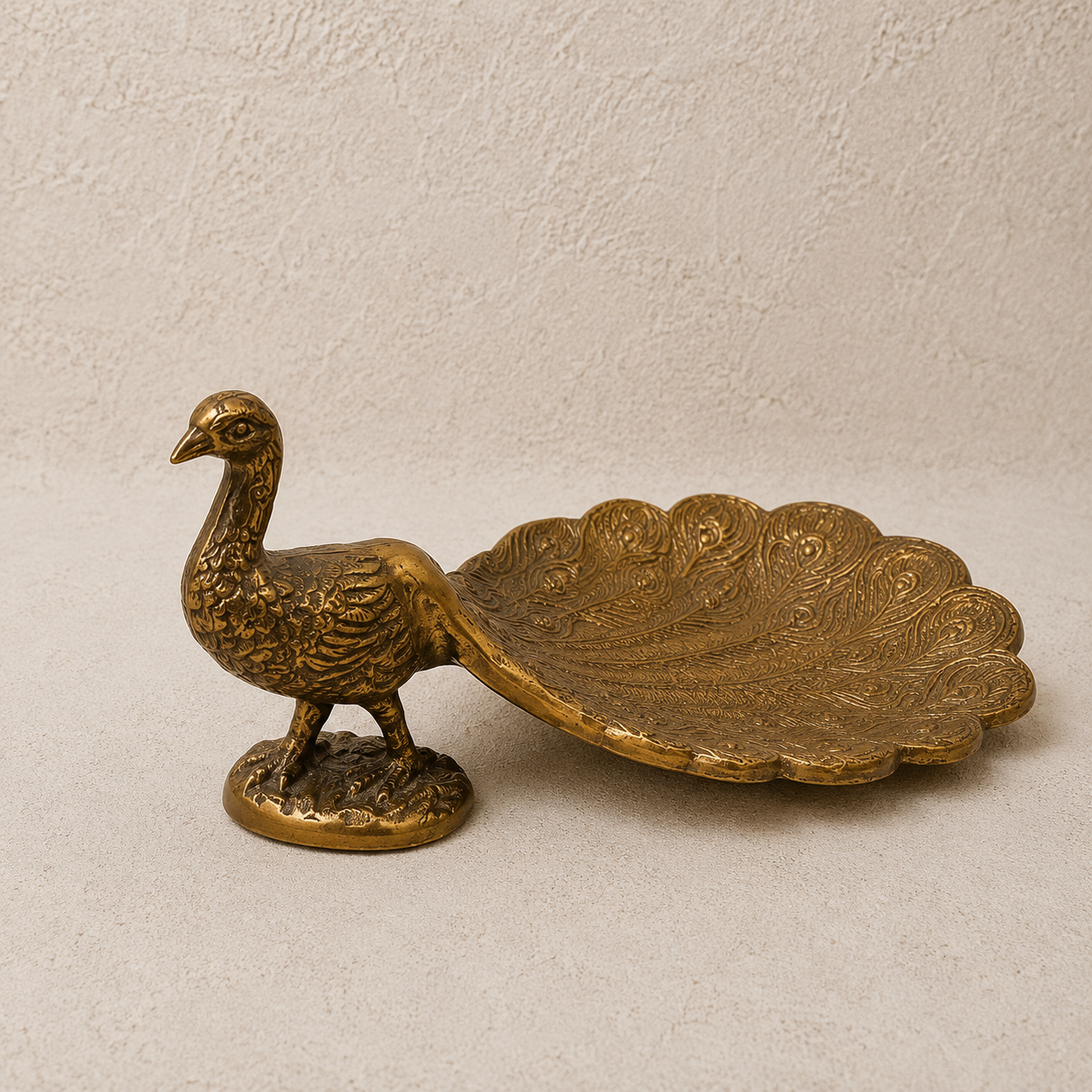 Vintage Solid Brass Peacock Trinket Dish & Catchall Tray