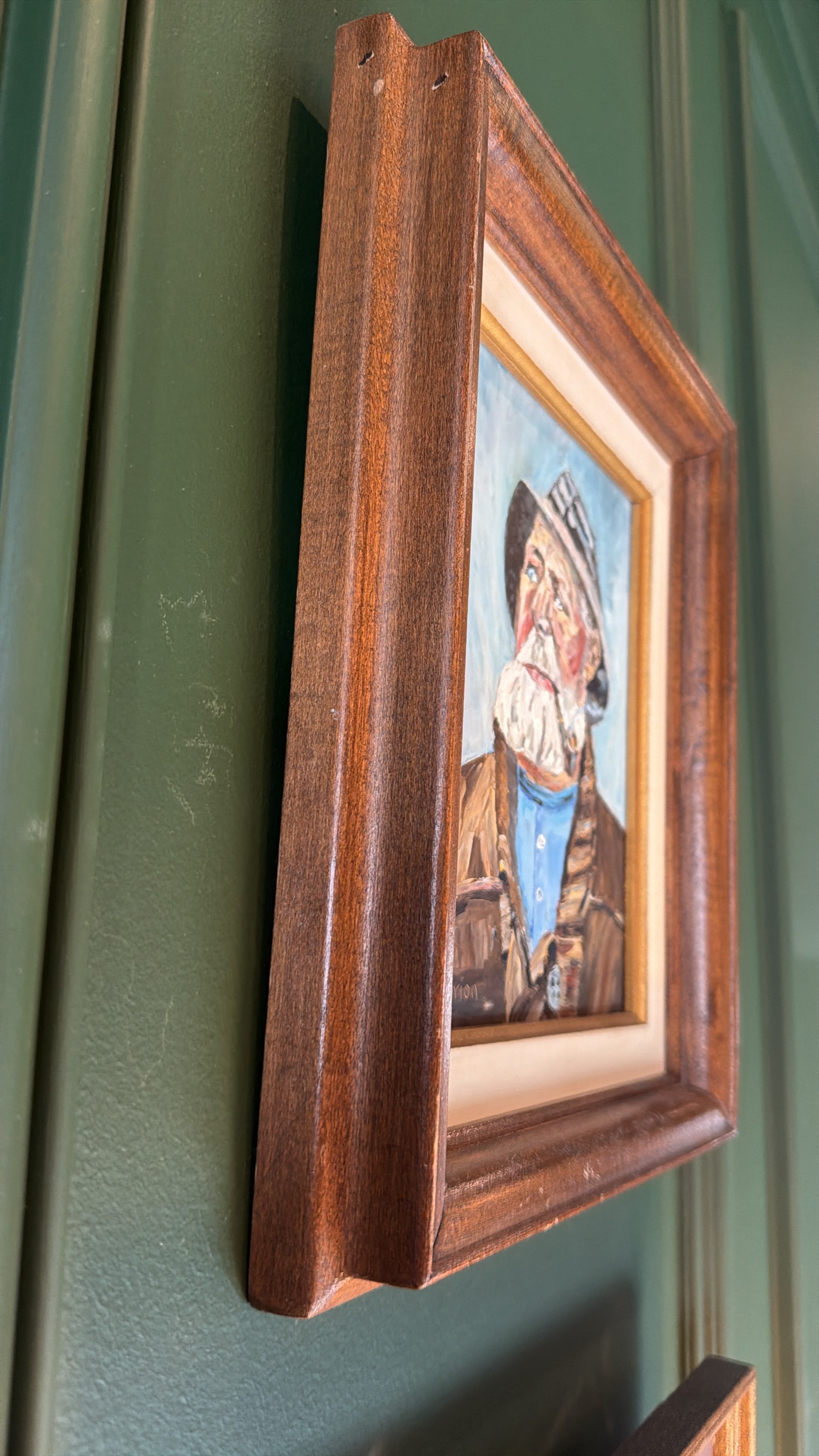 Man with Pipe in Wood Frame