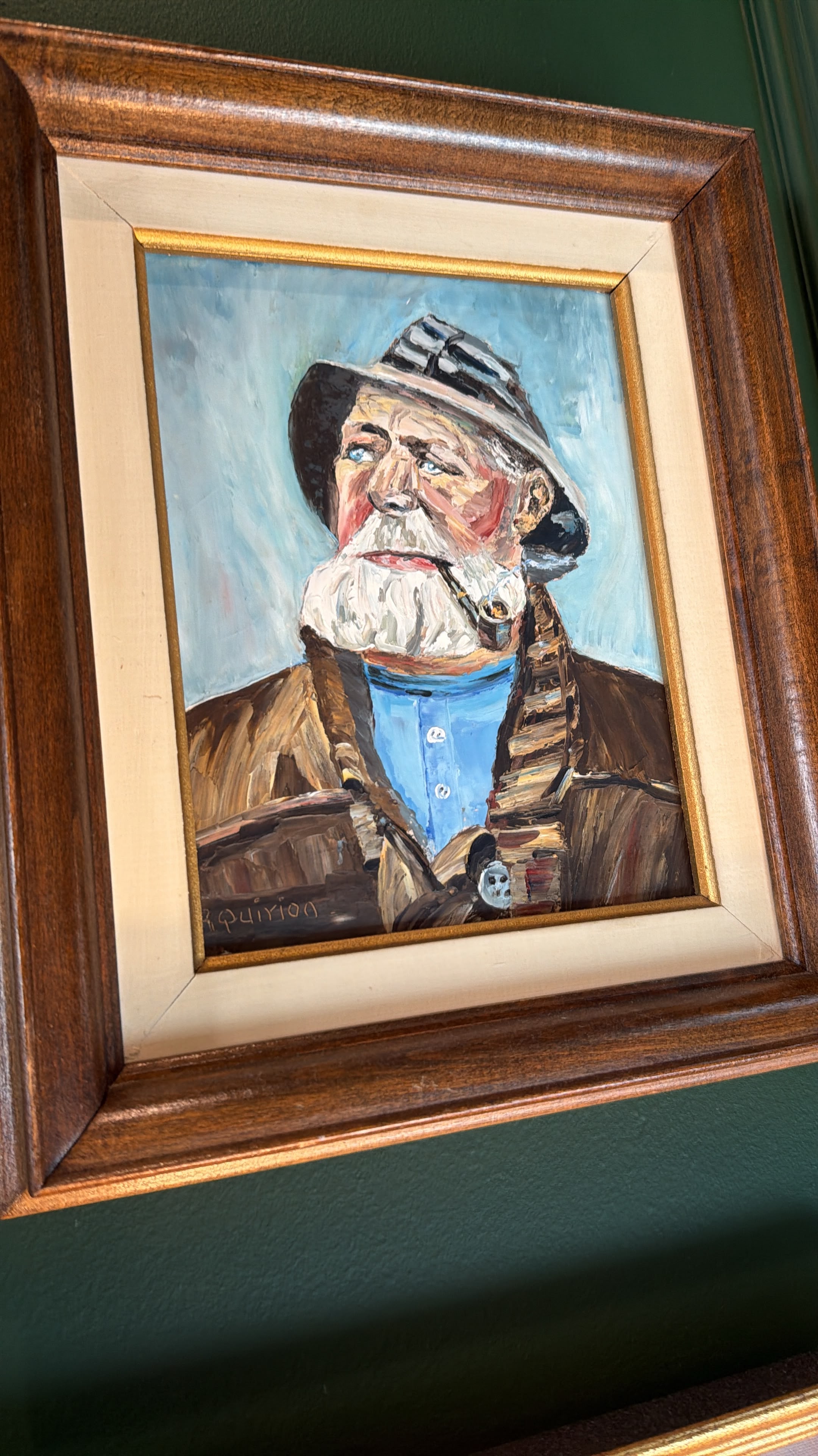 Man with Pipe in Wood Frame