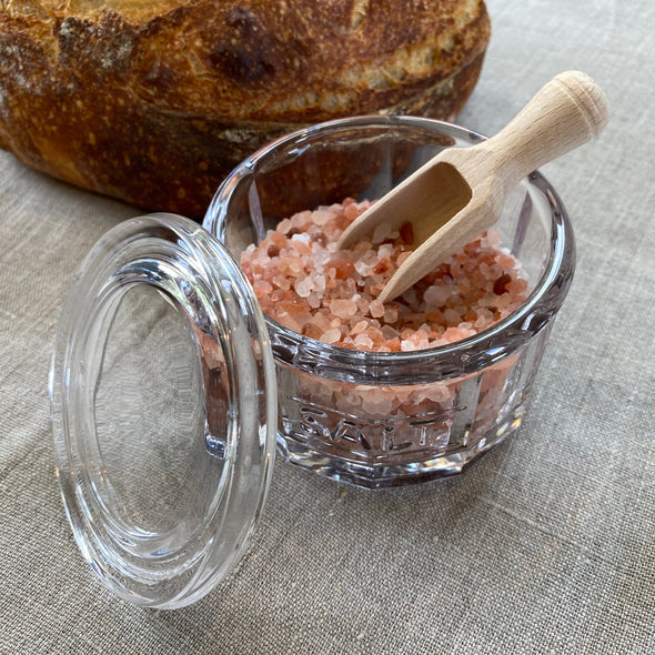 Glass Salt Pot with Wooden Scoop