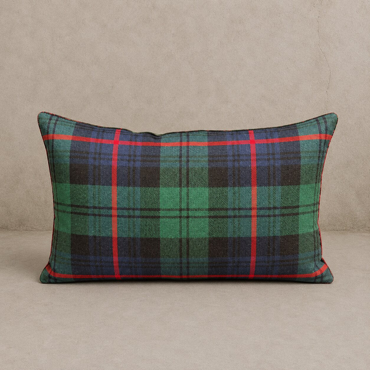 Locharron Highland Tartan & Slate Blue Velvet Lumbar Pillow