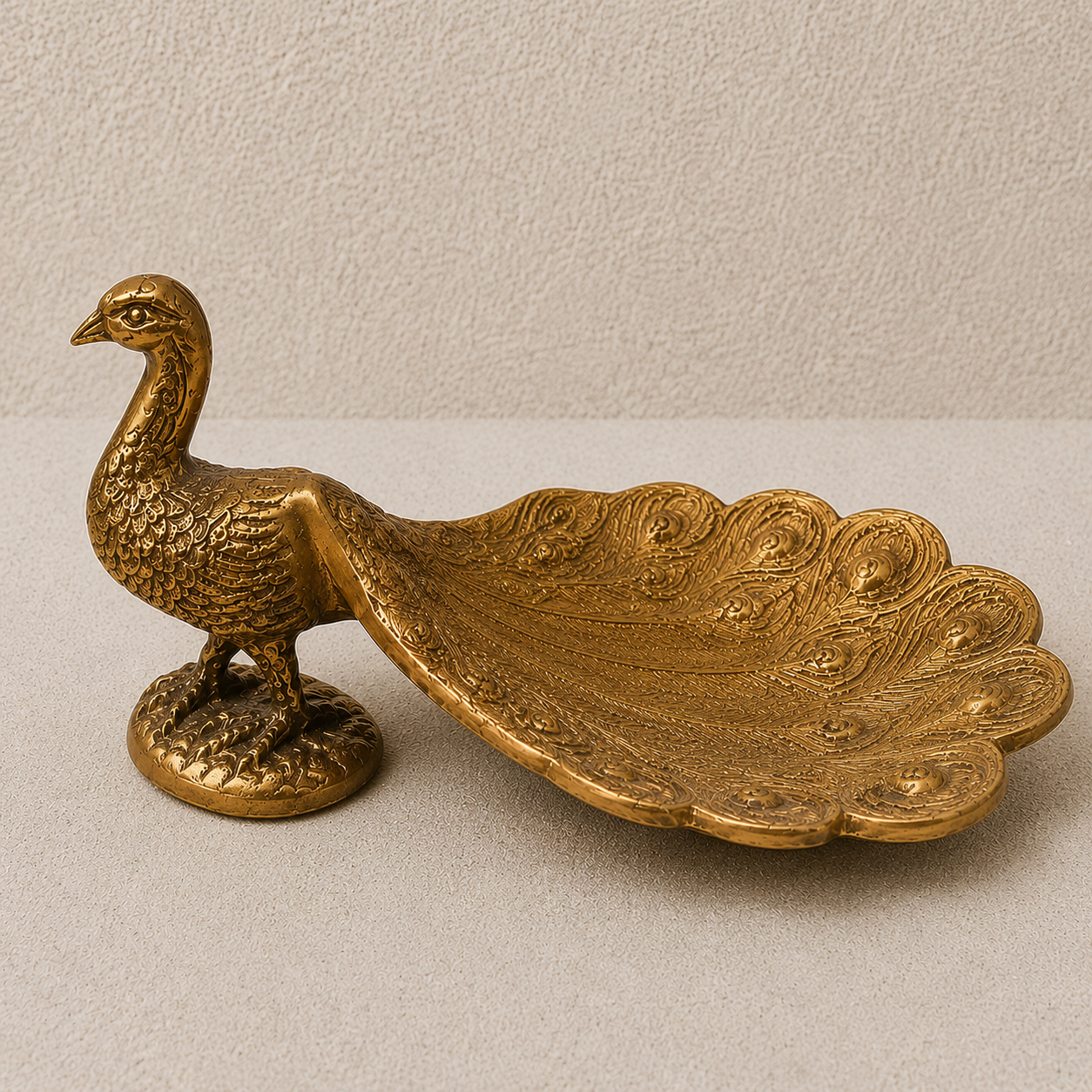 Vintage Solid Brass Peacock Trinket Dish & Catchall Tray