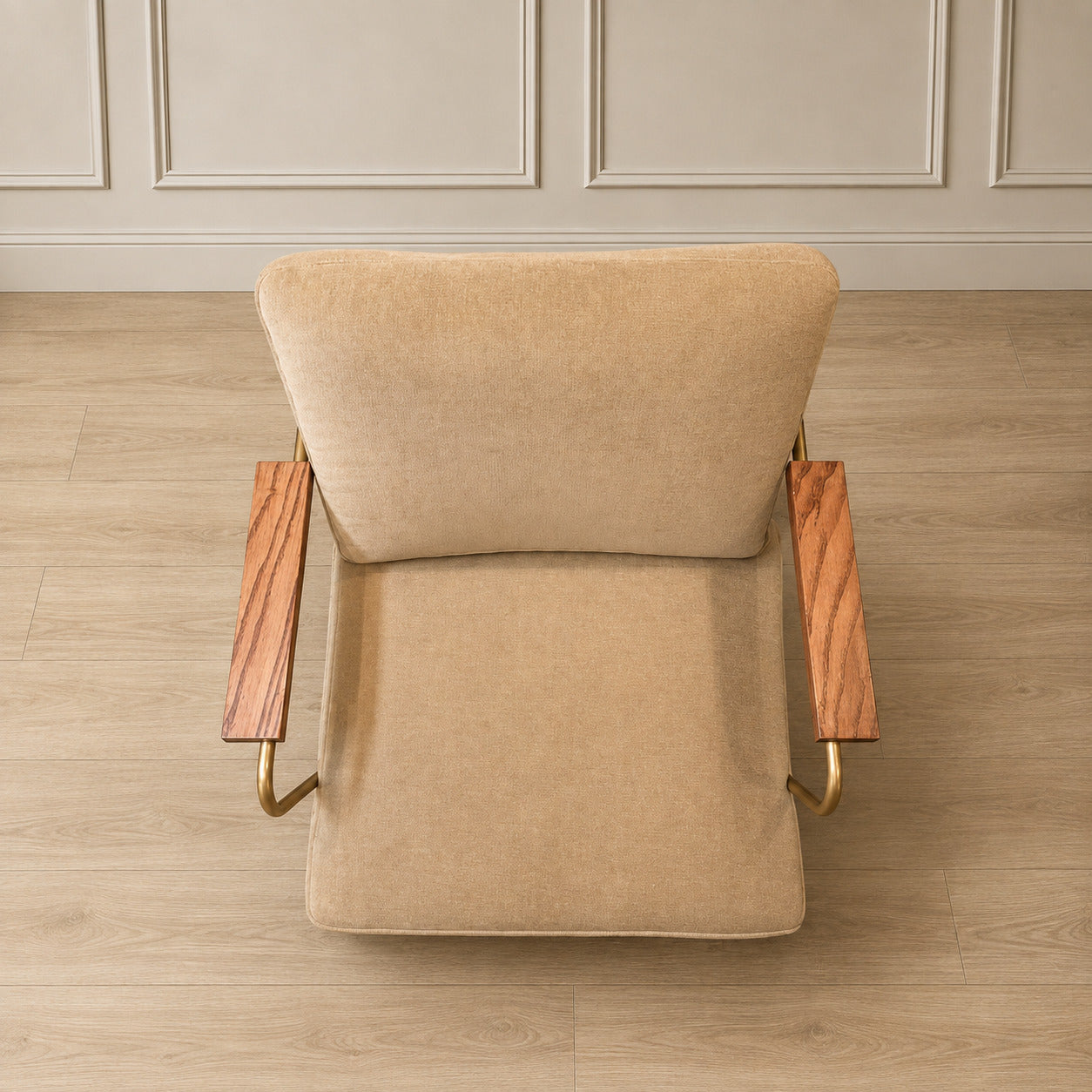 Vintage Mid-Century Camel Lounge Chair with Wood & Brass Arms (2 available)