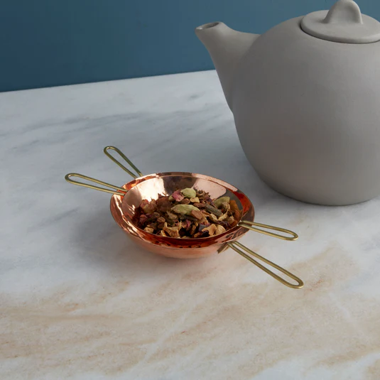 Camden two-piece hammered copper tea strainer handcrafted in India**
