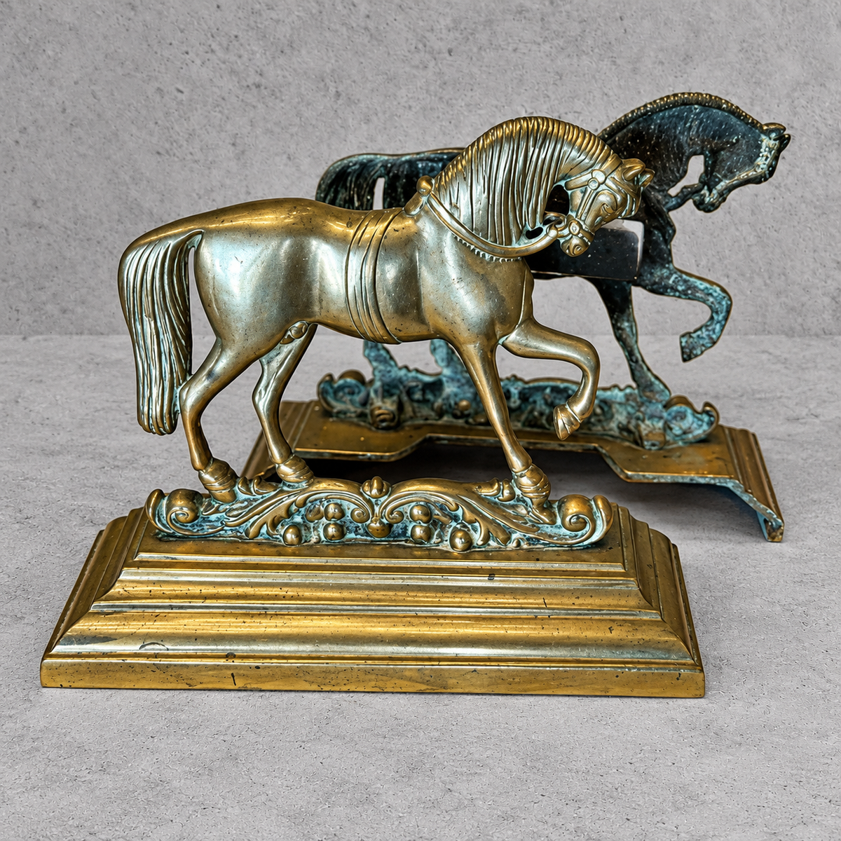 Antique Georgian Brass Chimney Horse Statue: English Fireplace Decor