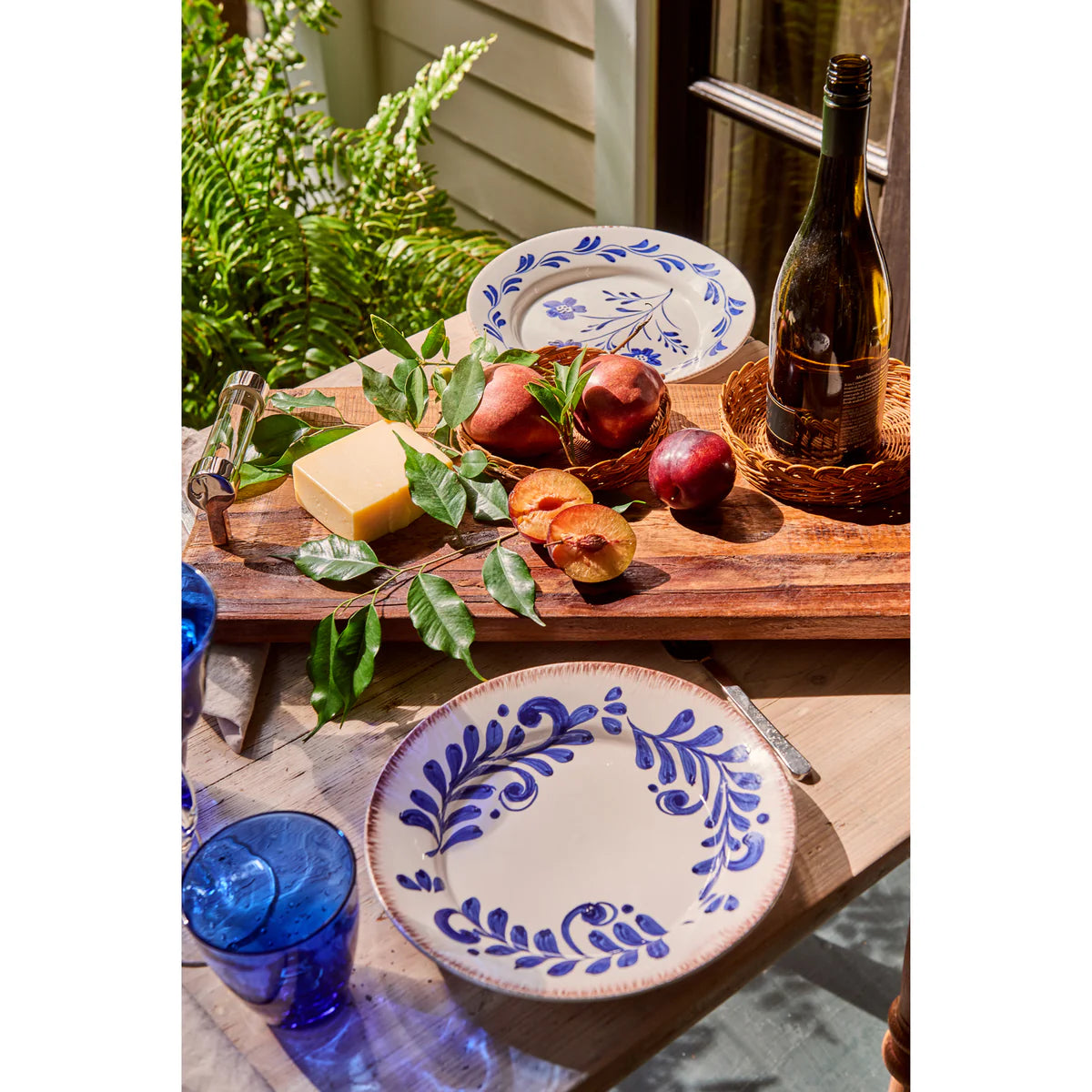 Blue and White Dinner Plate, Scroll Design