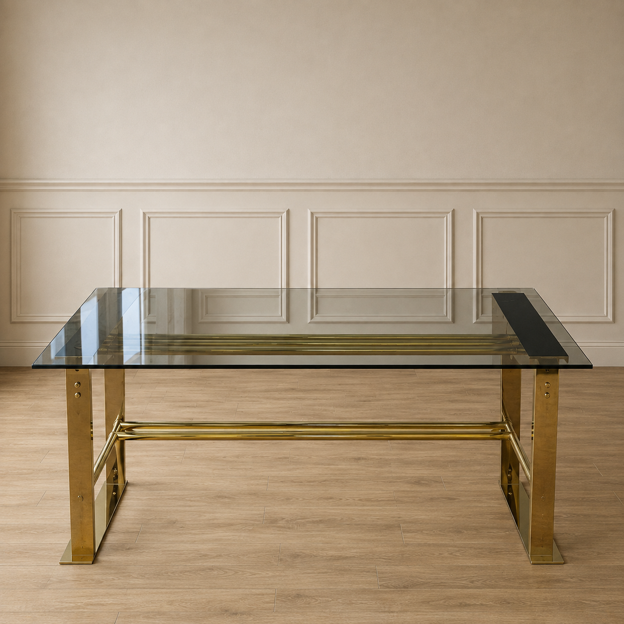 Vintage Brass and Smoked Glass Writing Desk