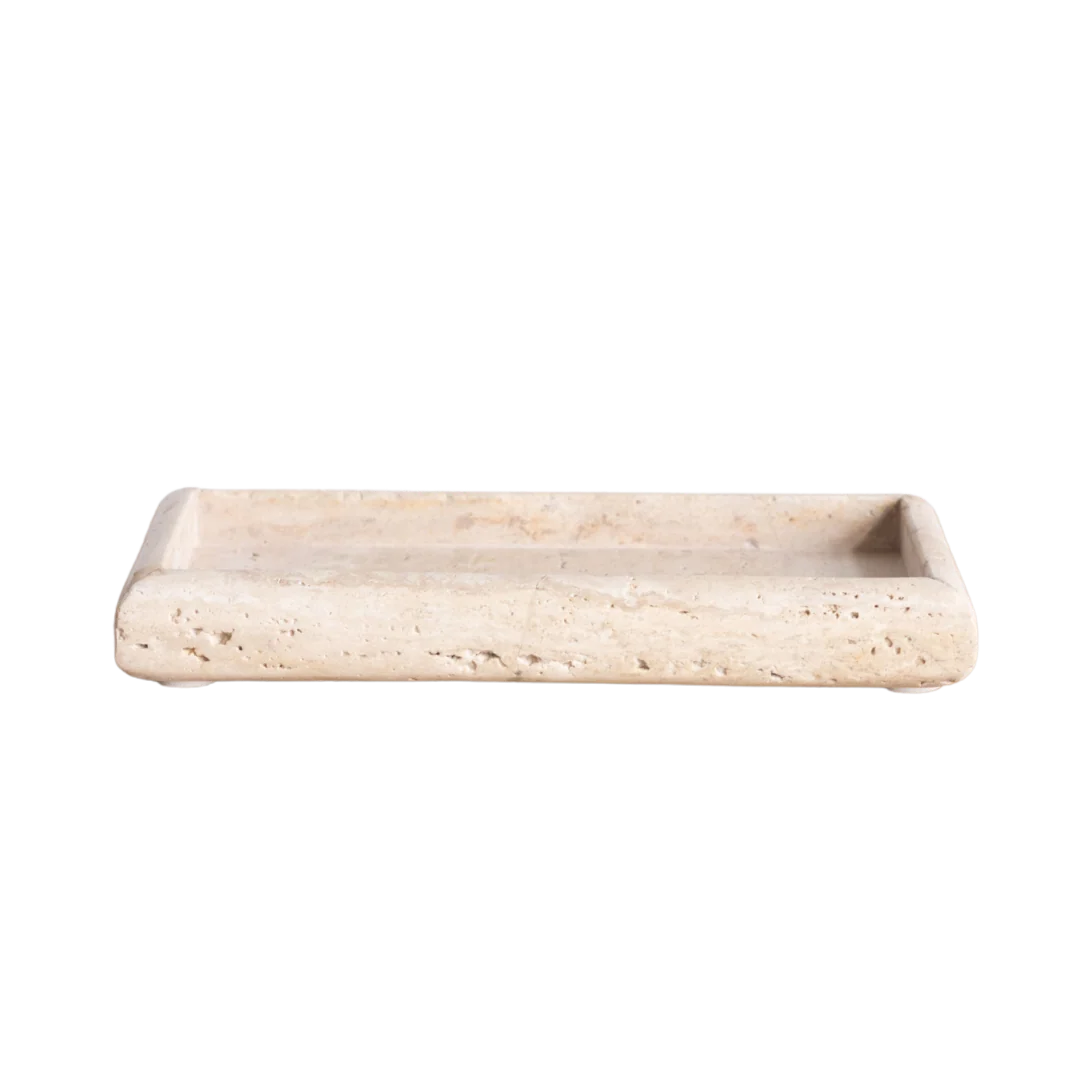 Beige Travertine Rectangular Edged Vanity Tray