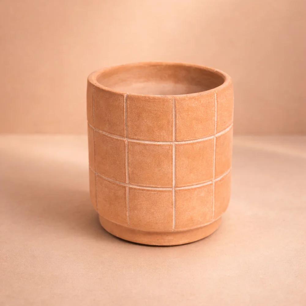 Grid Small Terracotta Planter by Diego Olivero Studio