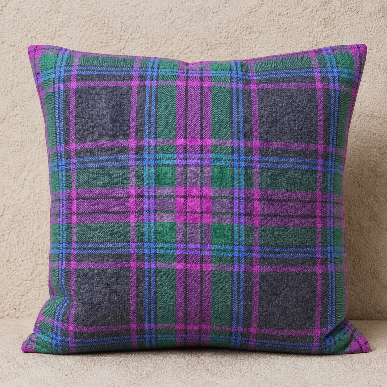 Locharron Highland Jewel Tartan and Midnight Velvet Corduroy Small Accent Pillow