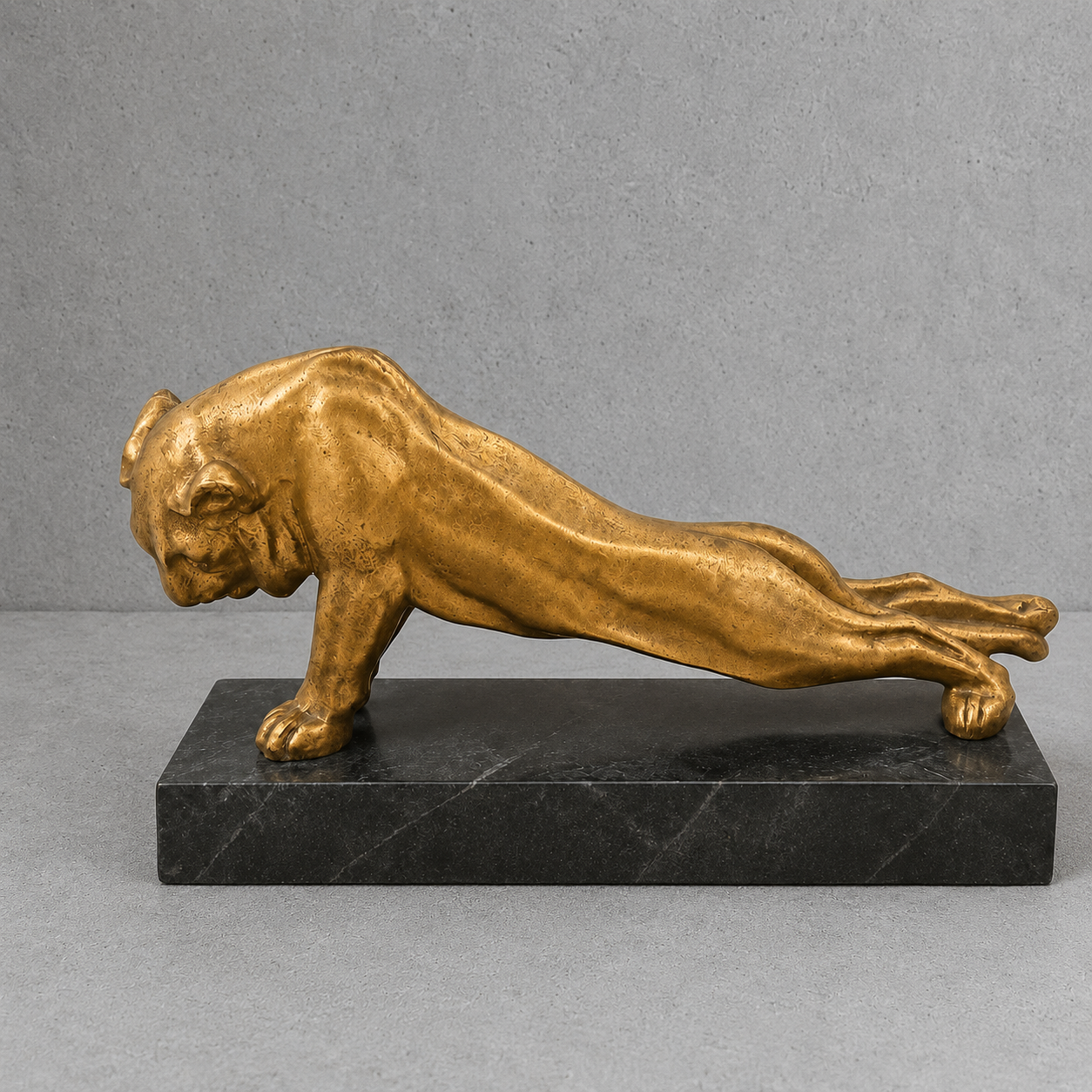 Vintage Gilt Metal Panther Sculpture on Marble Base