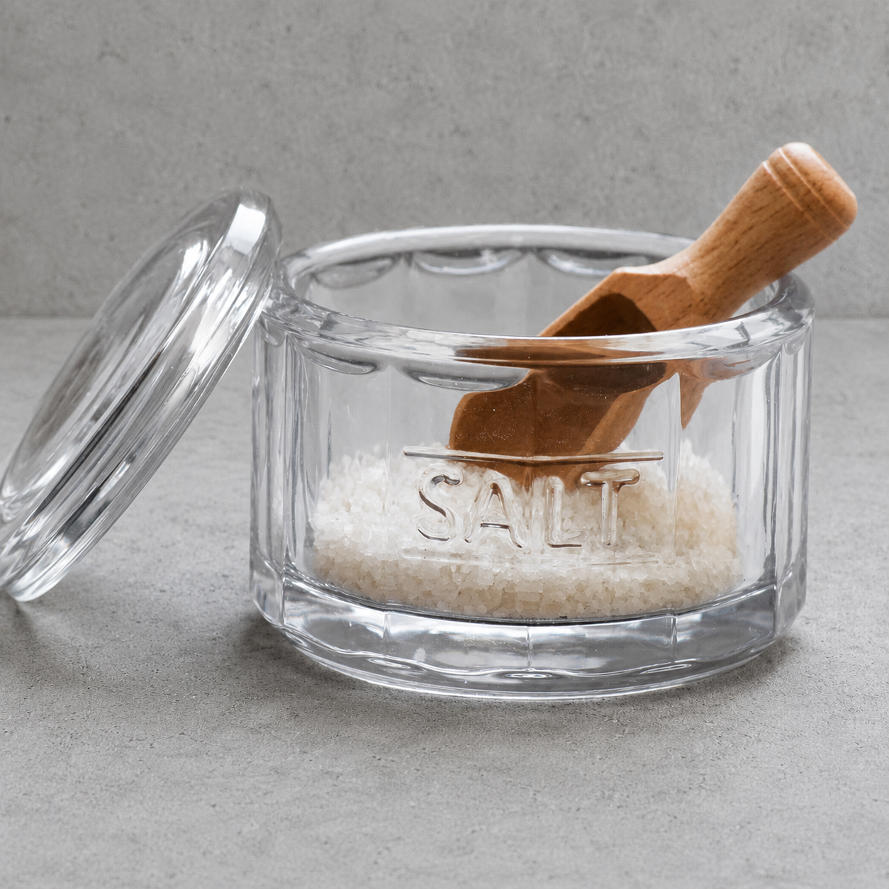 Glass Salt Pot with Wooden Scoop