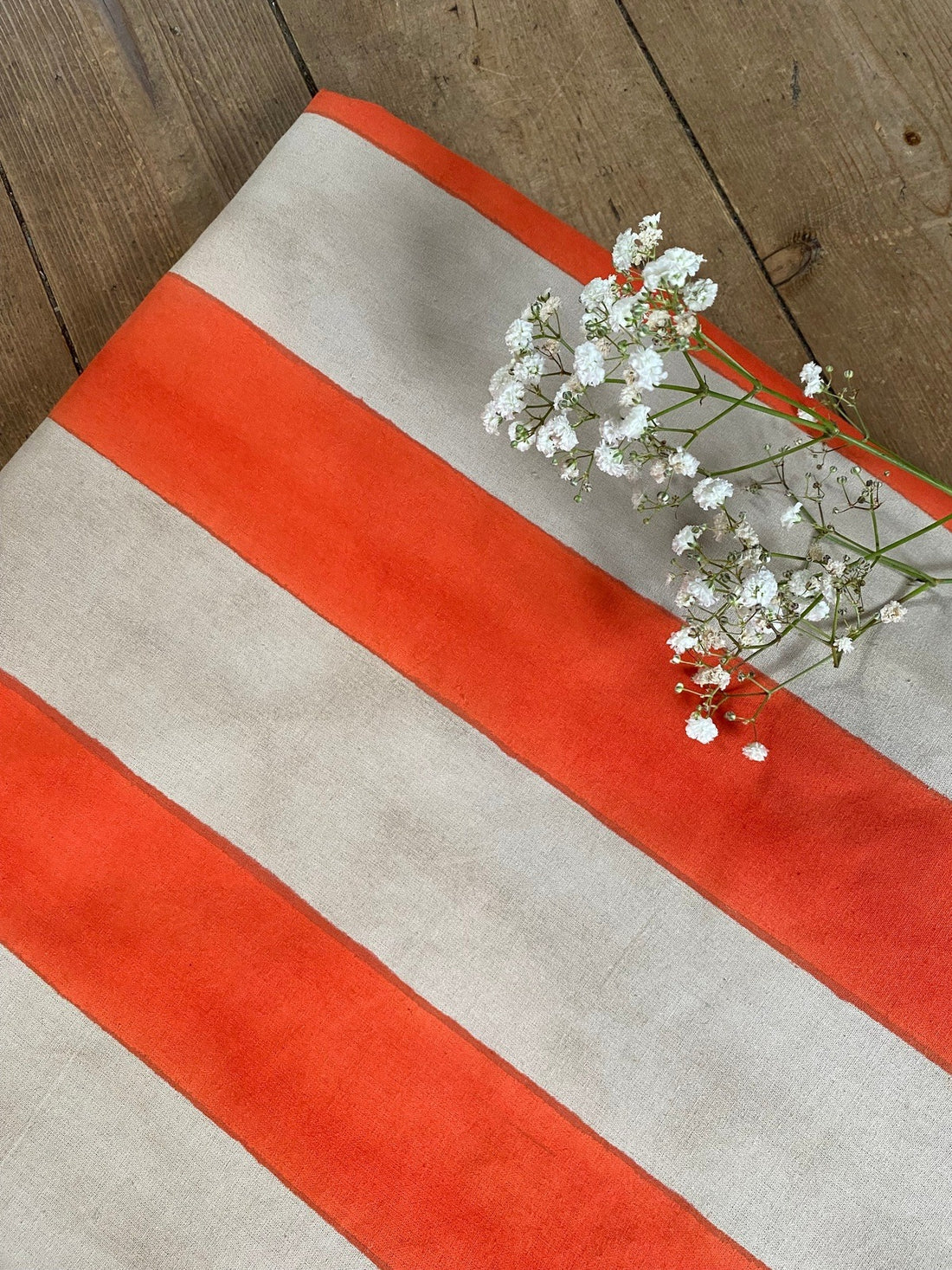 Orange and Beige Stripe Tablecloth