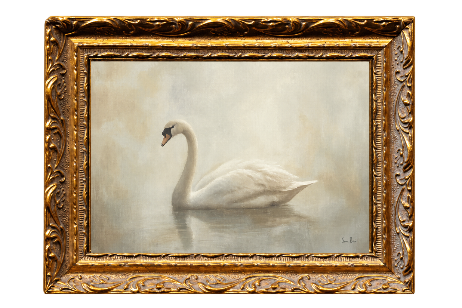 Vintage Swan | French Brass Gold Mould Framed Art
