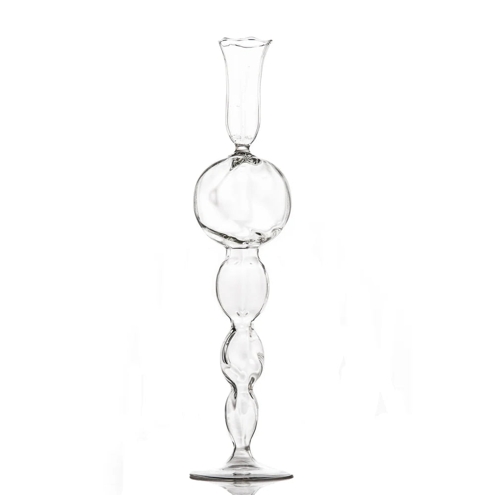 Clear Glass Candlestick with Large, Round Ball