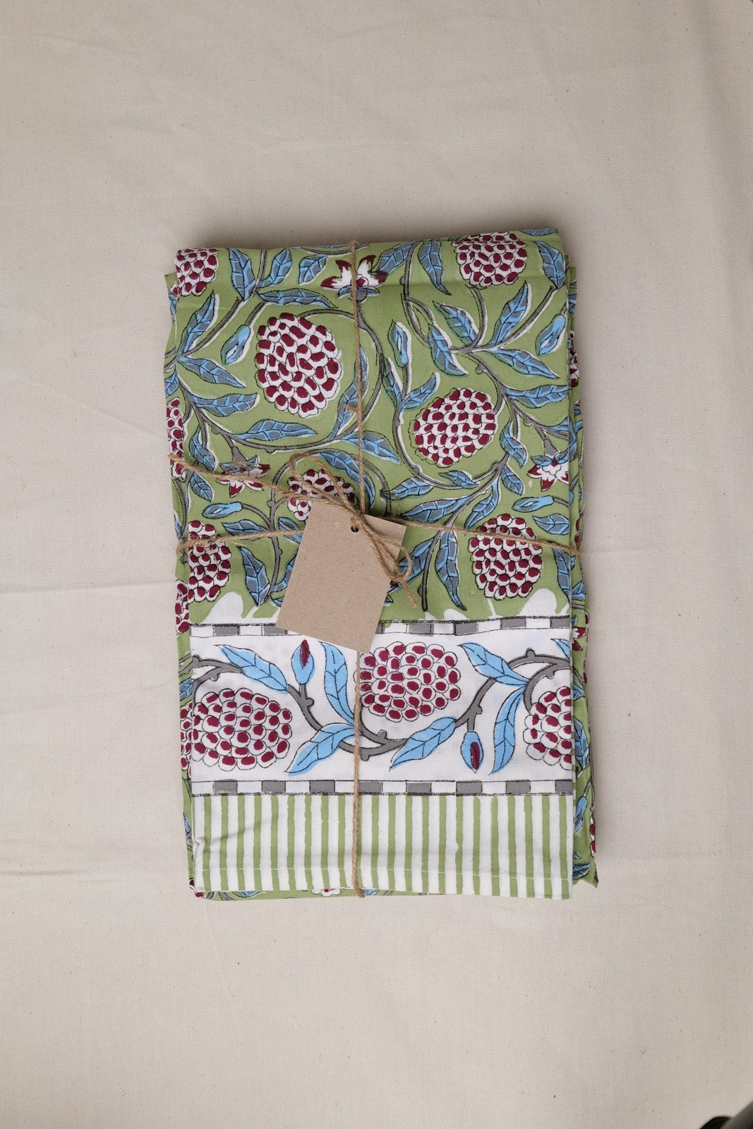 Olive and Turquoise Floral Tablecloth, 3m